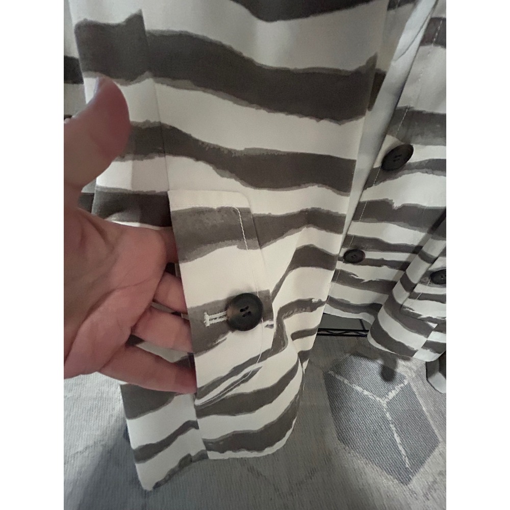 J.Crew Zebra Print Trench Jacket White Grey Button Front Raglan Sleeve Coat - Picture 5 of 9